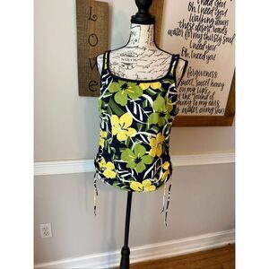 Baltex Women's Tropical Floral Square Scoop Neck Tankini Top Black Green Size 14